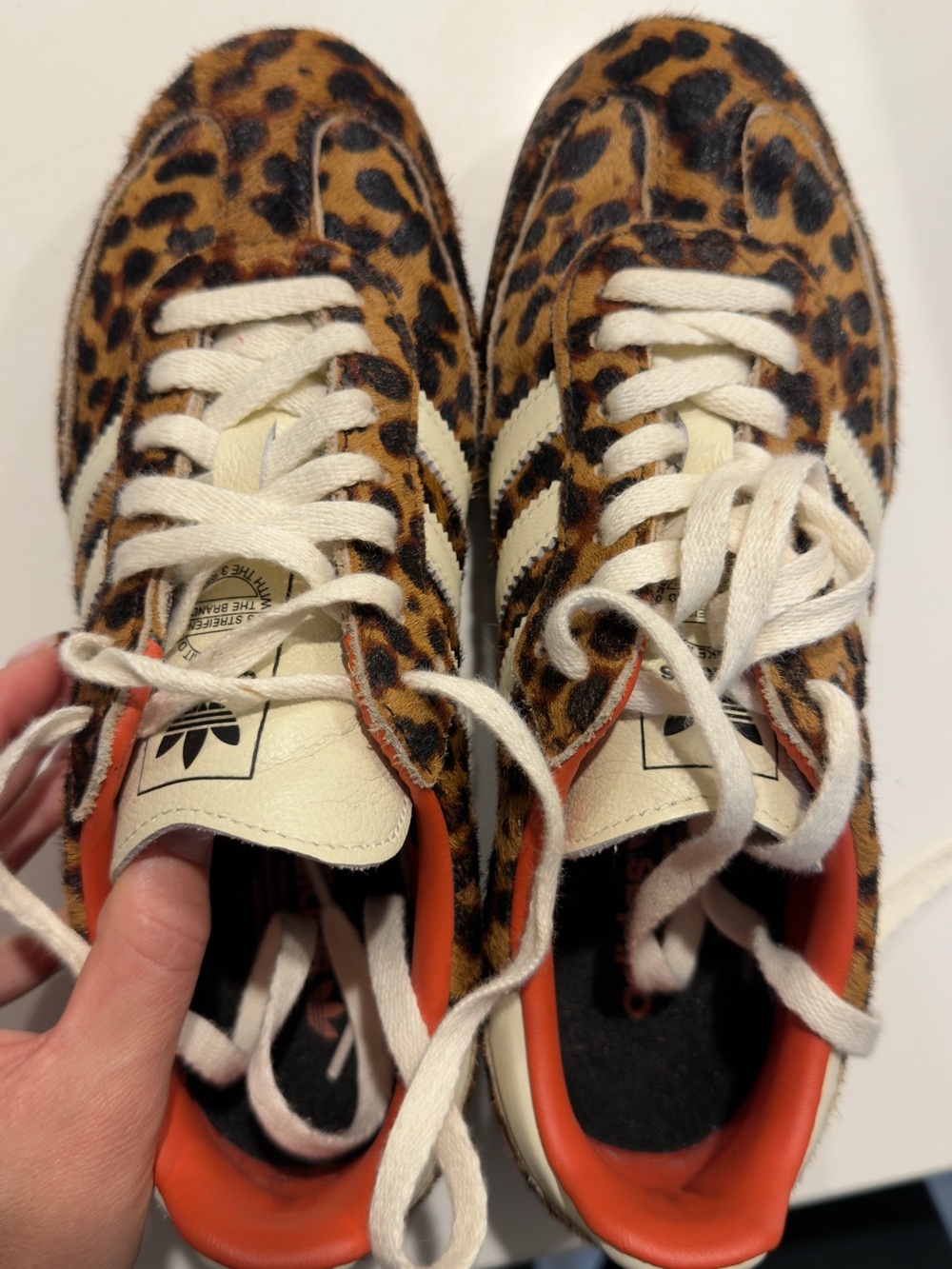 adidas Leopard Ponyhair Sneakers with White Stripes and Coral Lining - Picture 6 of 7